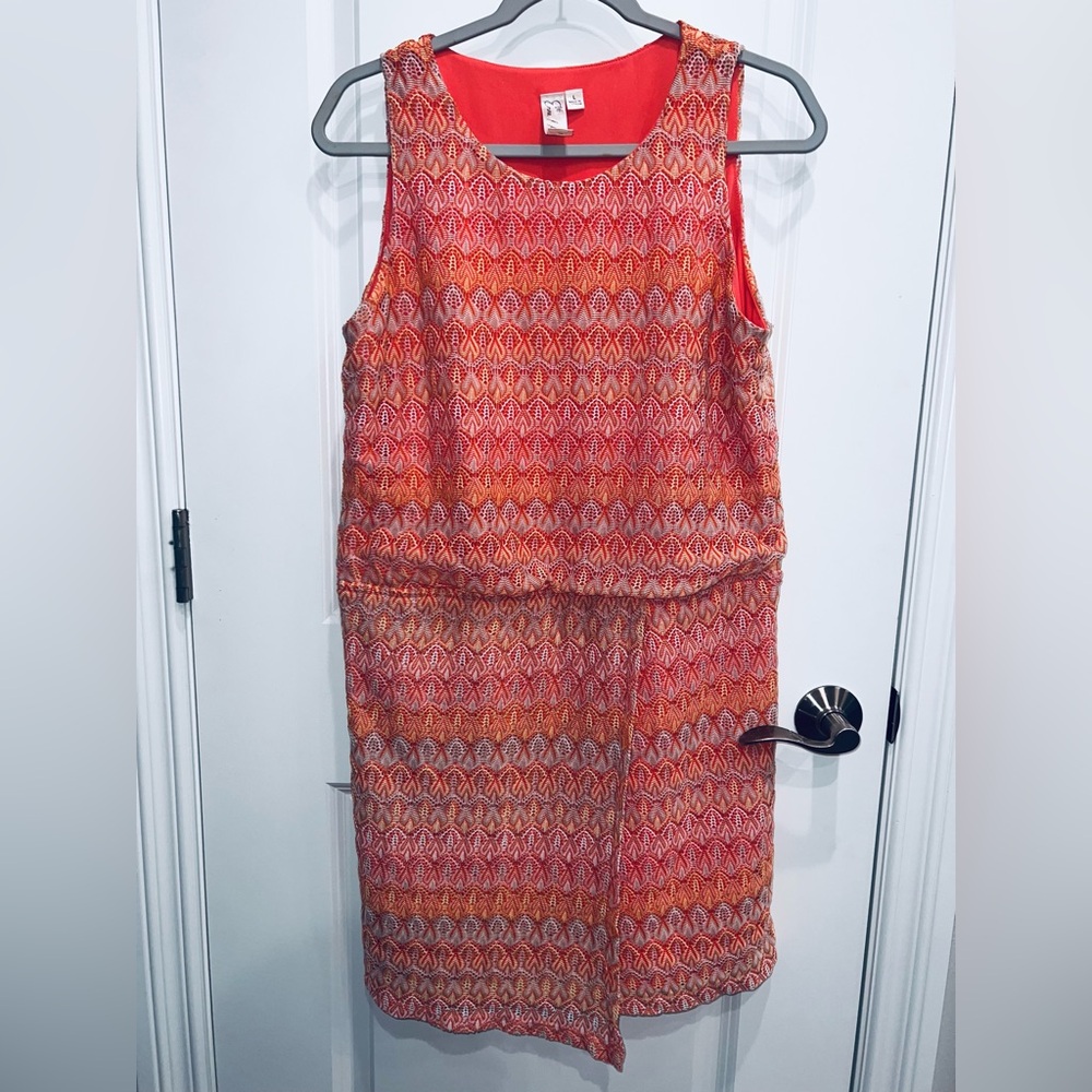Emma & Michele Woman’s Crochet Overlay Coral Sleeveless Dress Size Large